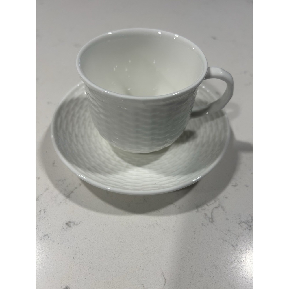 1986 Wedgwood Bone China Nantucket Basketweave Geo. Davis Flat Cup & Saucer